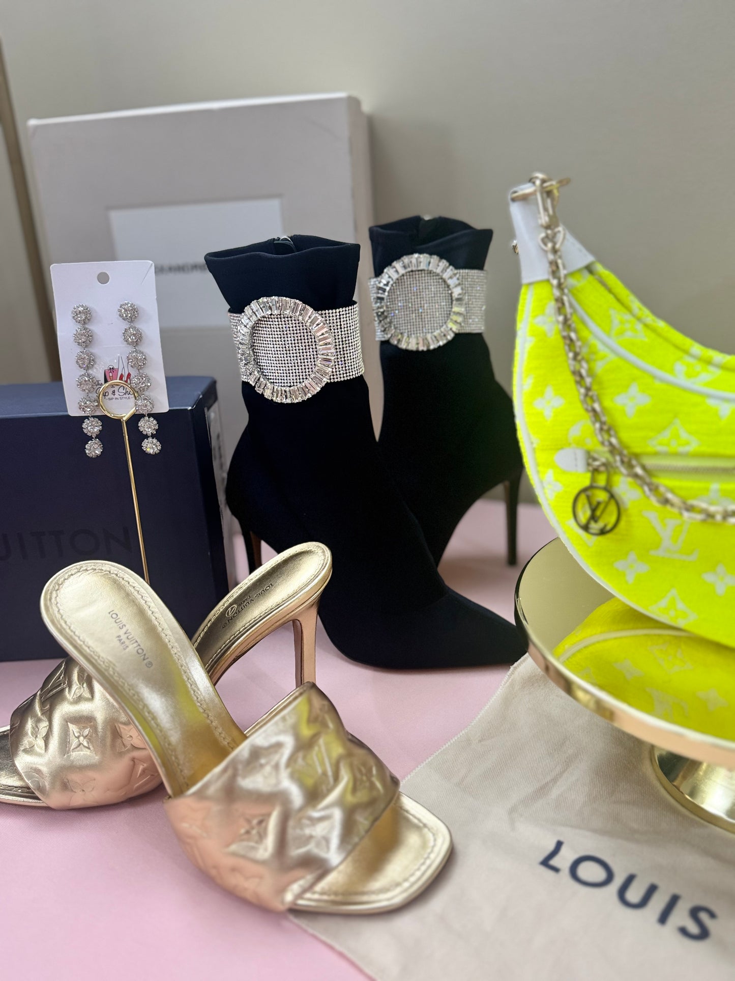 Louis Vuitton Gold Monogram Leather Mules – Luxury Block Heel Sandals