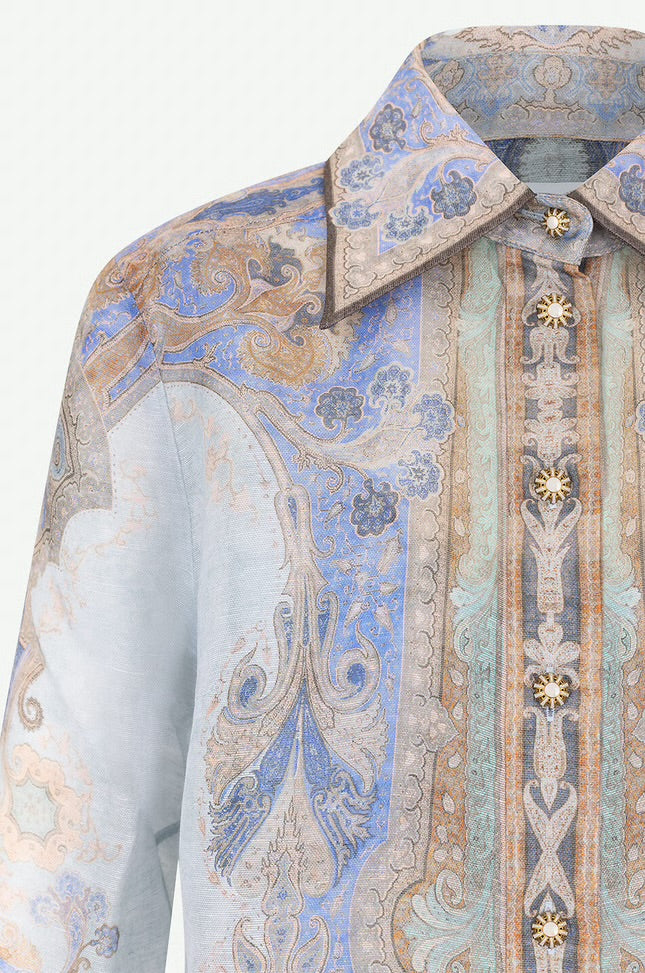 Zimmerman Eden Body Paisley Print Linen and Silk Blend Shirt