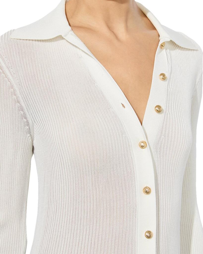 Alice + Olivia Nealie Ribbed Polo in Soft White