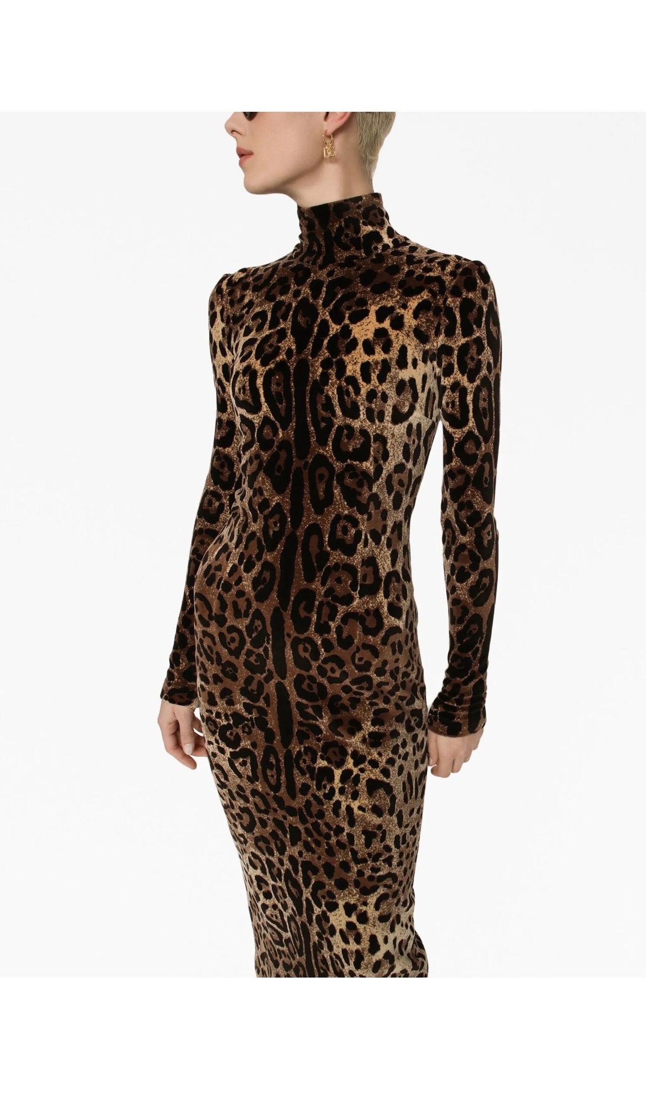 Dolce & Gabbana Leopard Jacquard Turtleneck Dress