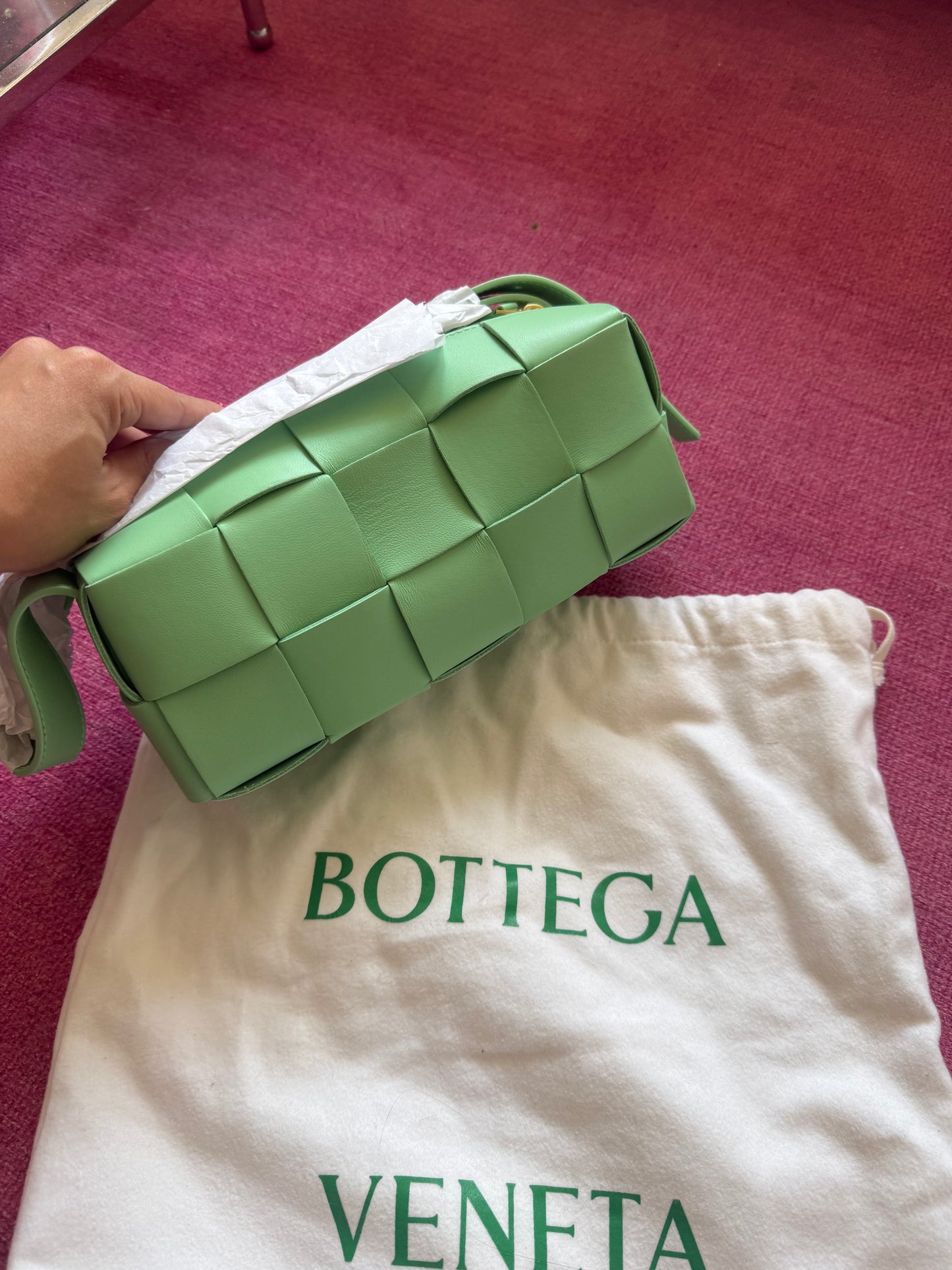 Bottega Veneta Cassette Shoulder Bag in Parakeet Green - Intrecciato Leather