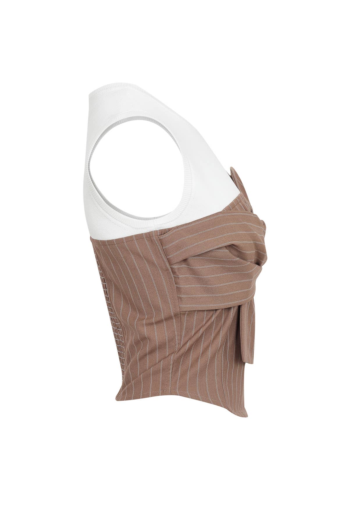 Rivir Knit Striped Bow Twofer Top in Khaki