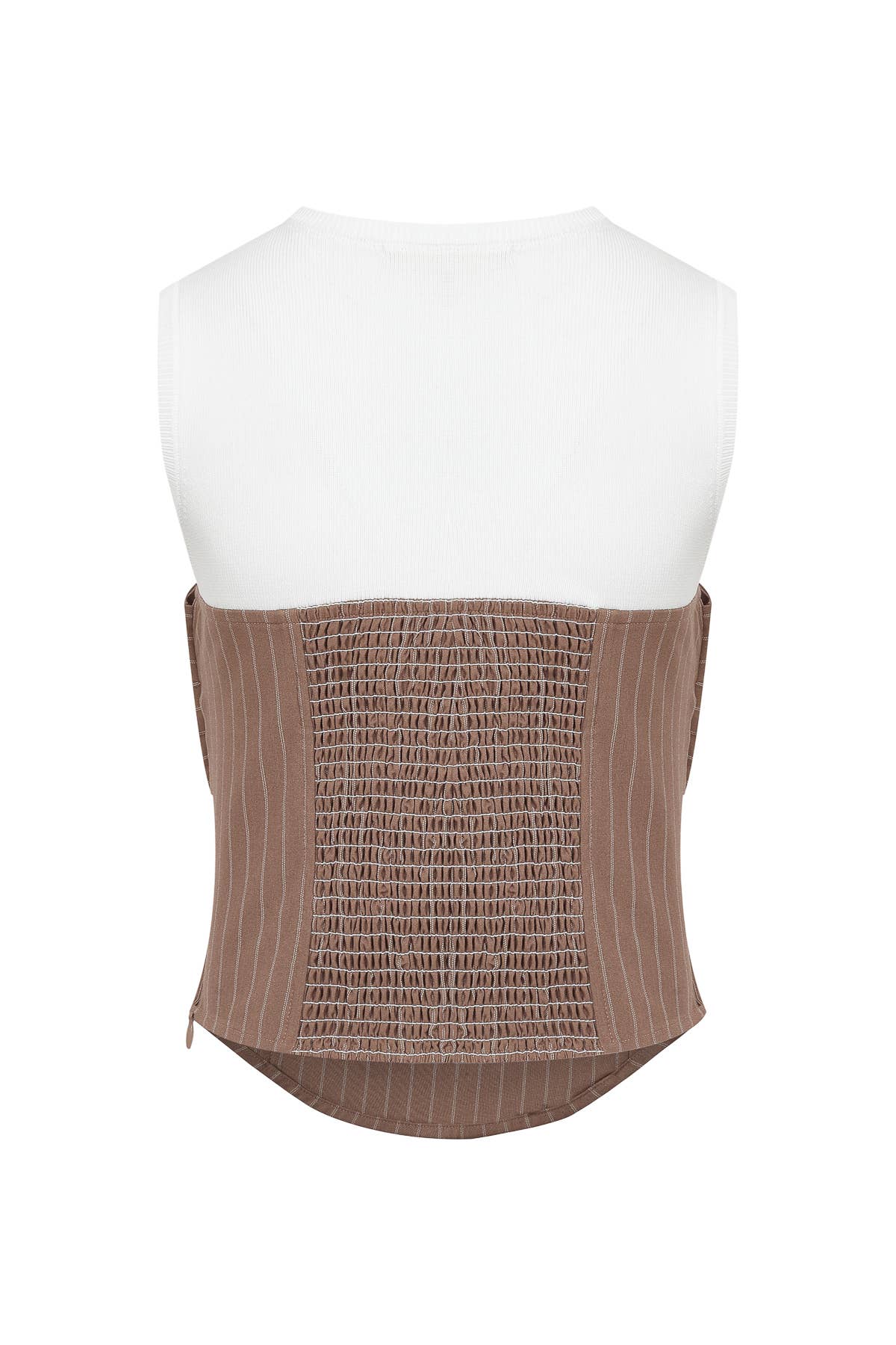 Rivir Knit Striped Bow Twofer Top in Khaki