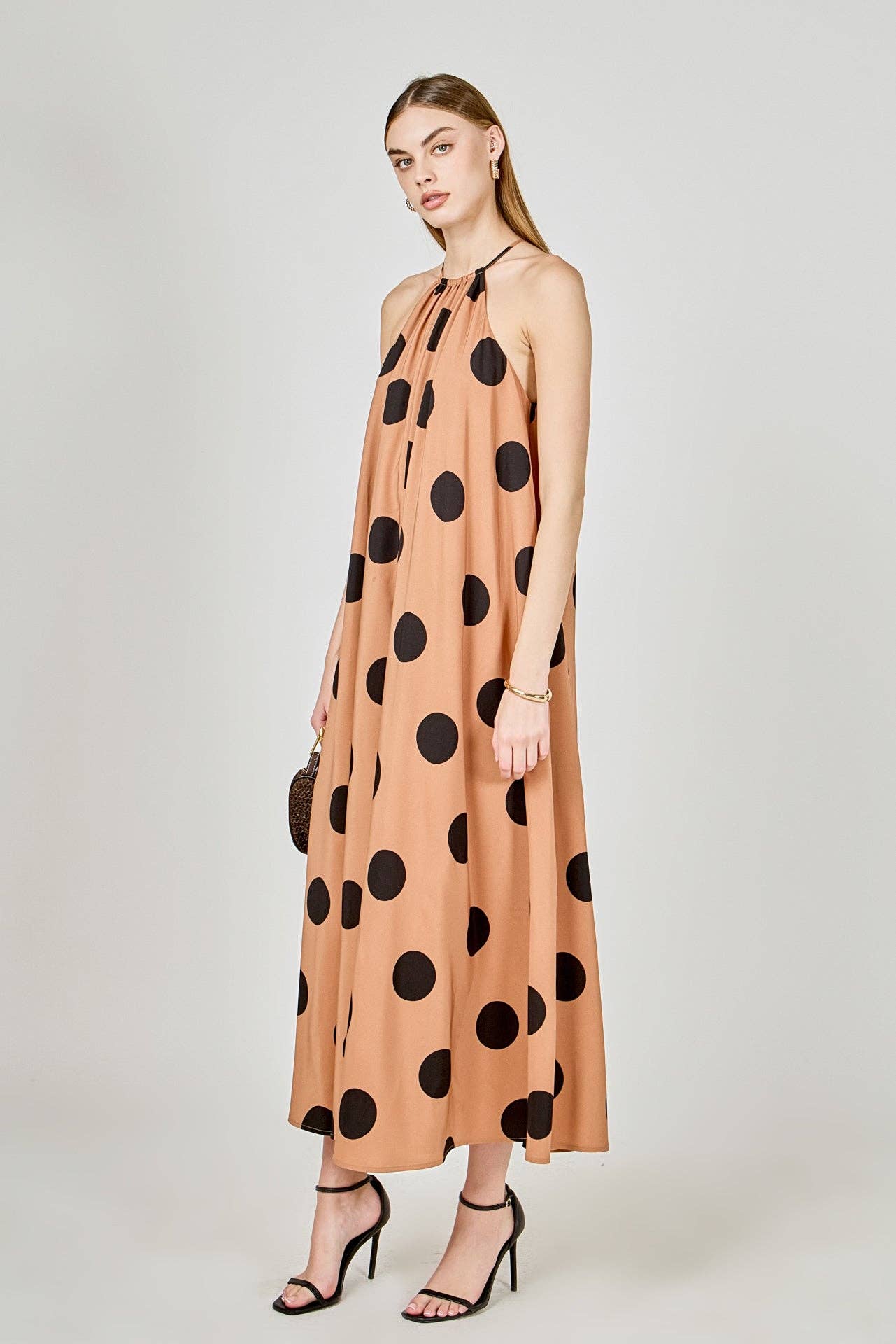Polka Dot Halter Neck Maxi Dress