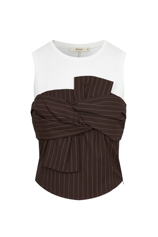 Knit Striped Bow Twofer Top