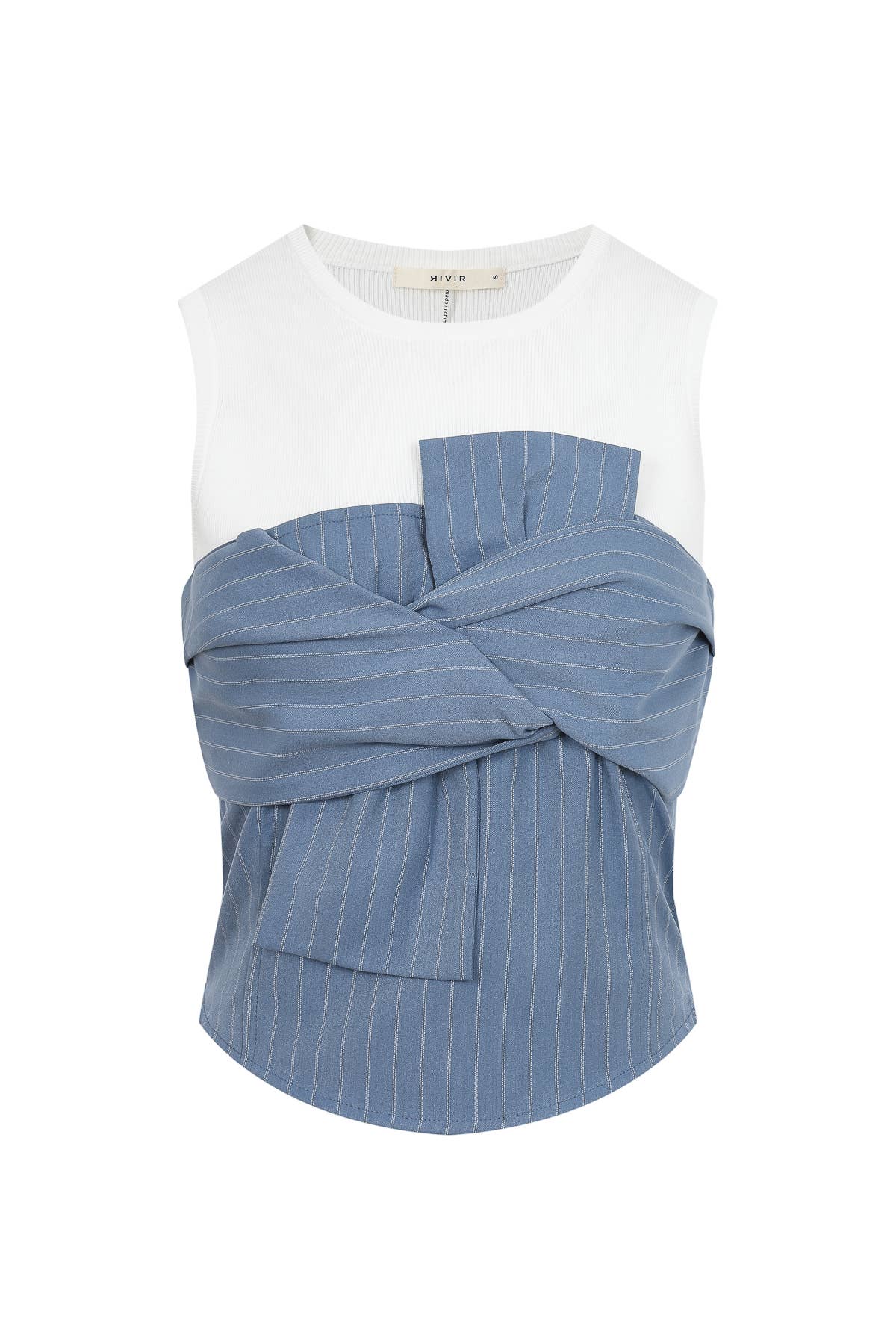 Knit Striped Bow Twofer Top