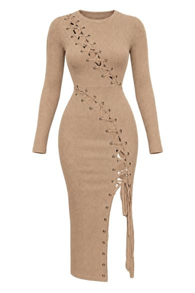 Tan Criss Cross Midi Dress