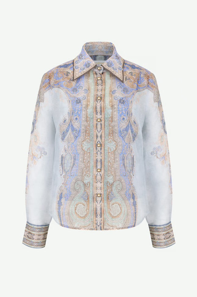 Zimmerman Eden Body Paisley Print Linen and Silk Blend Shirt