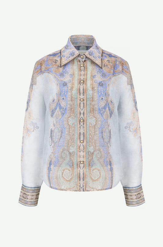 Zimmerman Eden Body Paisley Print Linen and Silk Blend Shirt