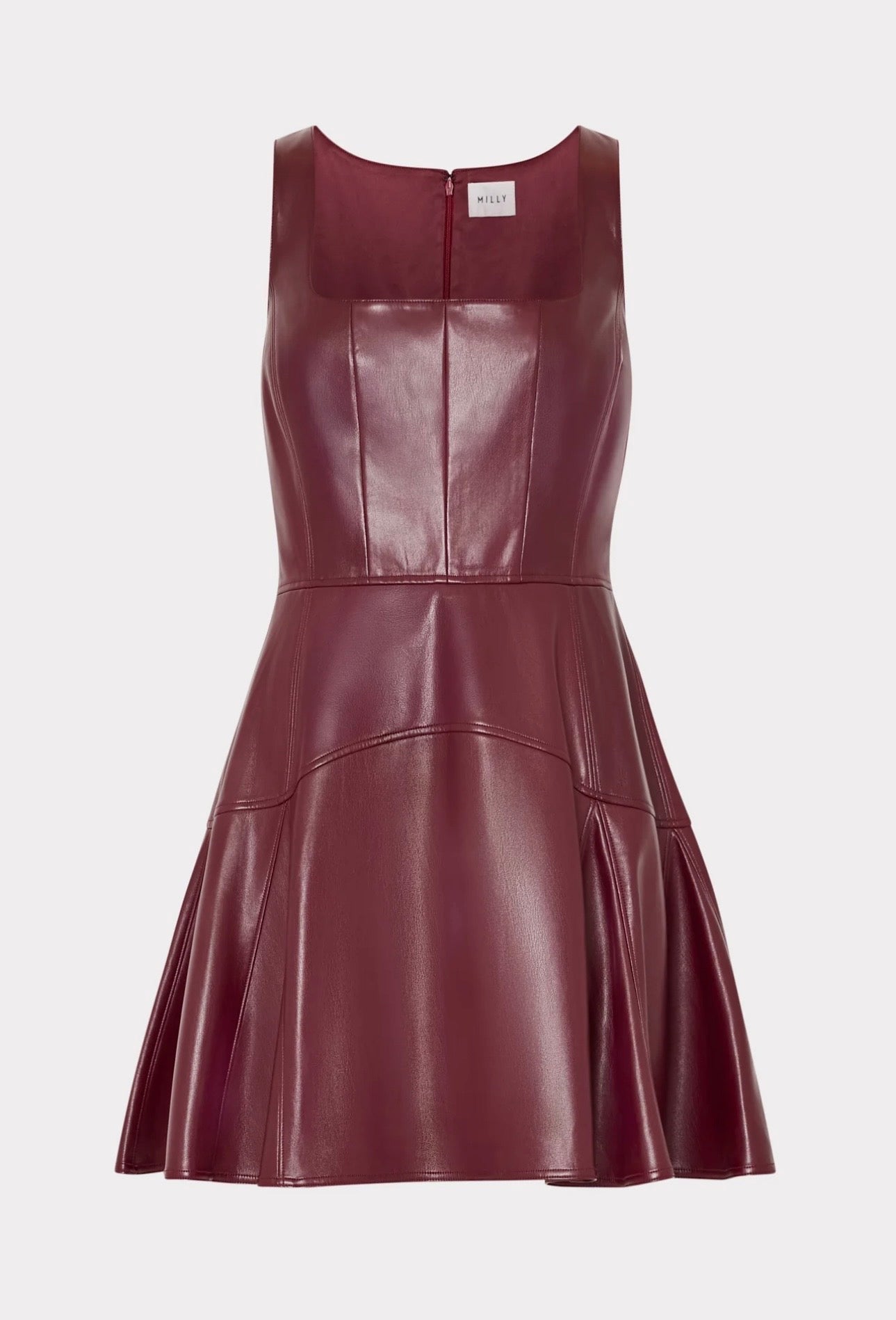 Milly Faux Leather Mini Dress in Deep Burgandy