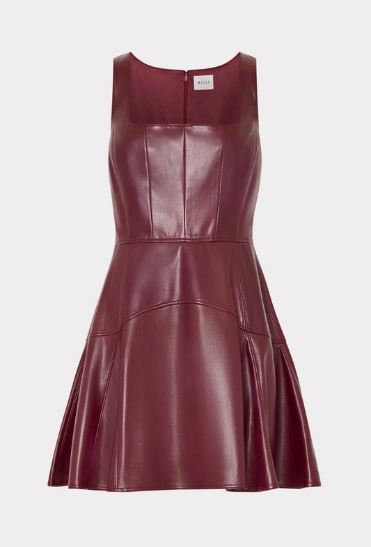 Milly Faux Leather Mini Dress in Deep Burgandy