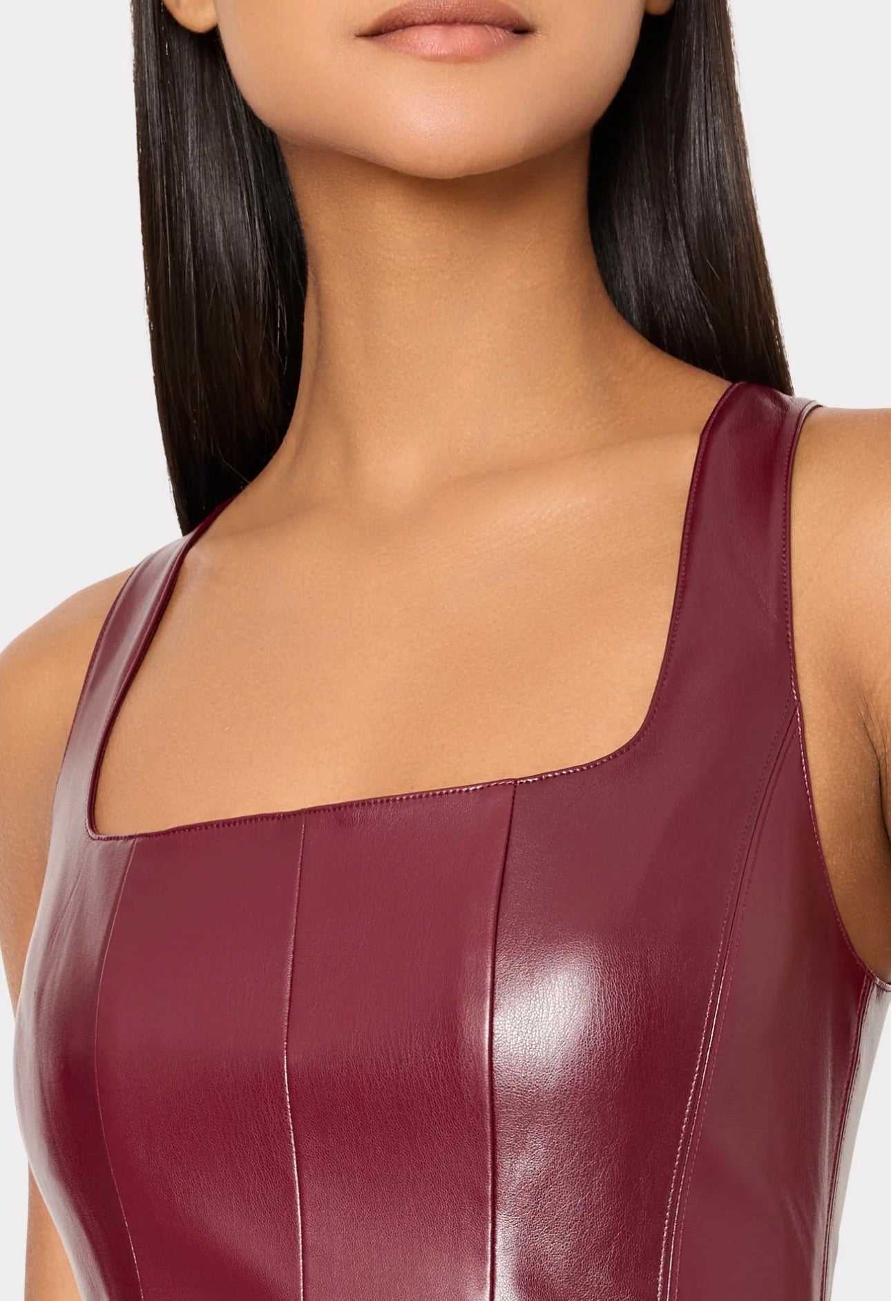 Milly Faux Leather Mini Dress in Deep Burgandy