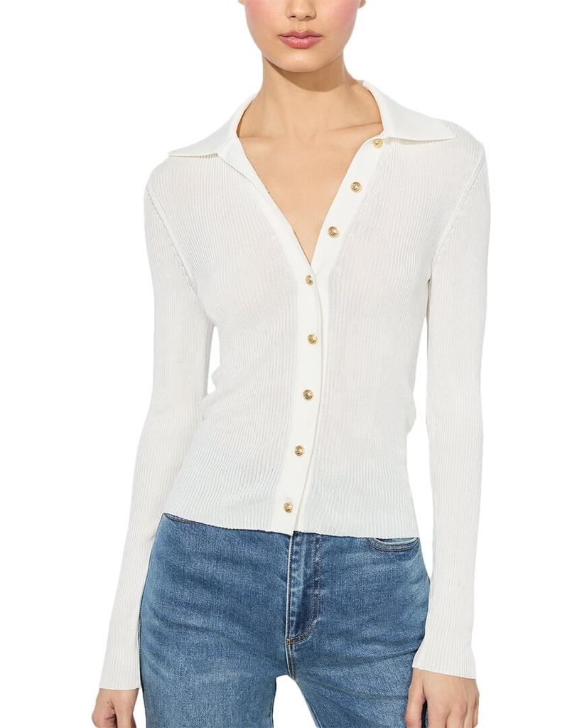 Alice + Olivia Nealie Ribbed Polo in Soft White