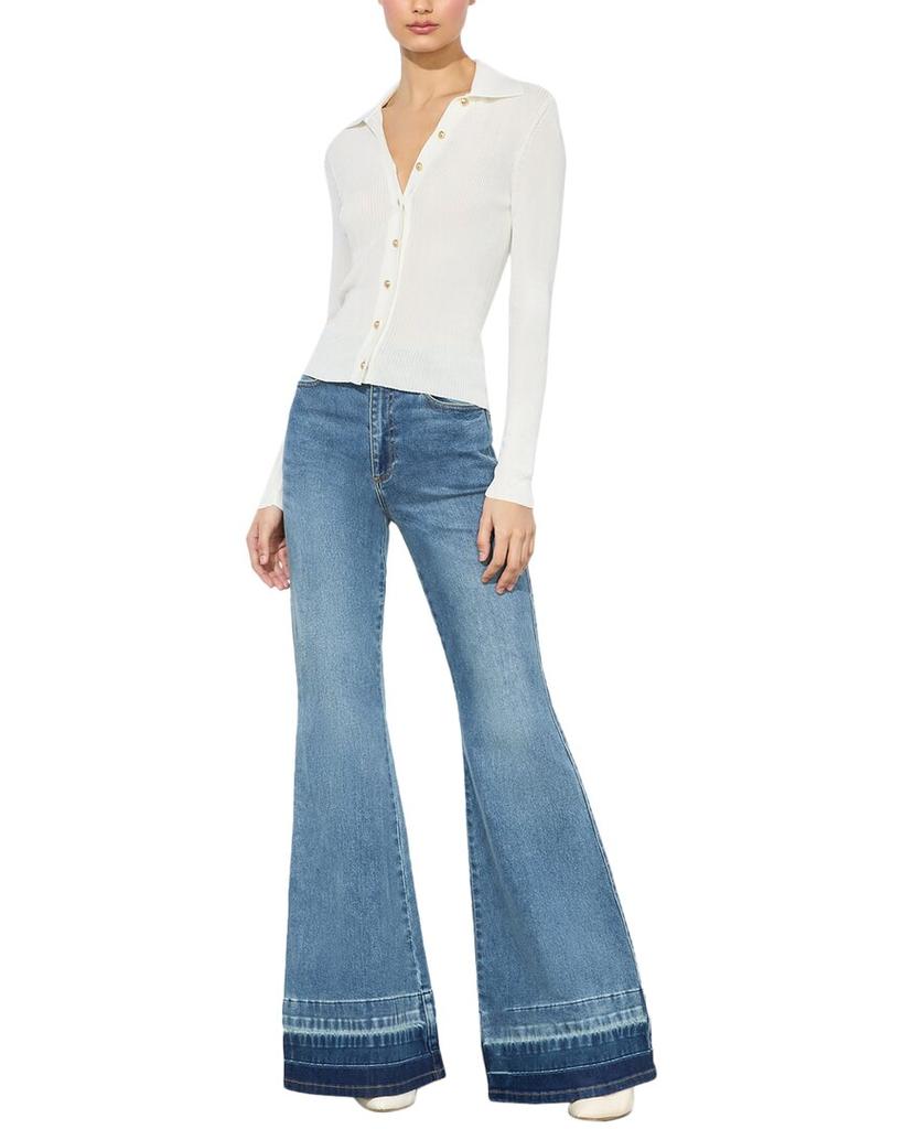 Alice + Olivia Nealie Ribbed Polo in Soft White