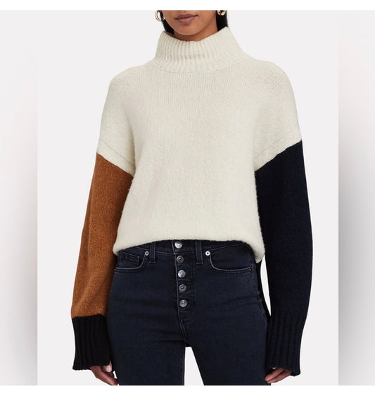 Frame Oversize Colorblock Turtleneck Sweater wool blend