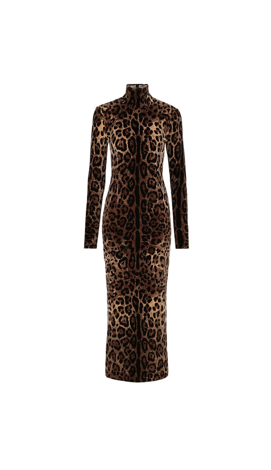 Dolce & Gabbana Leopard Jacquard Turtleneck Dress