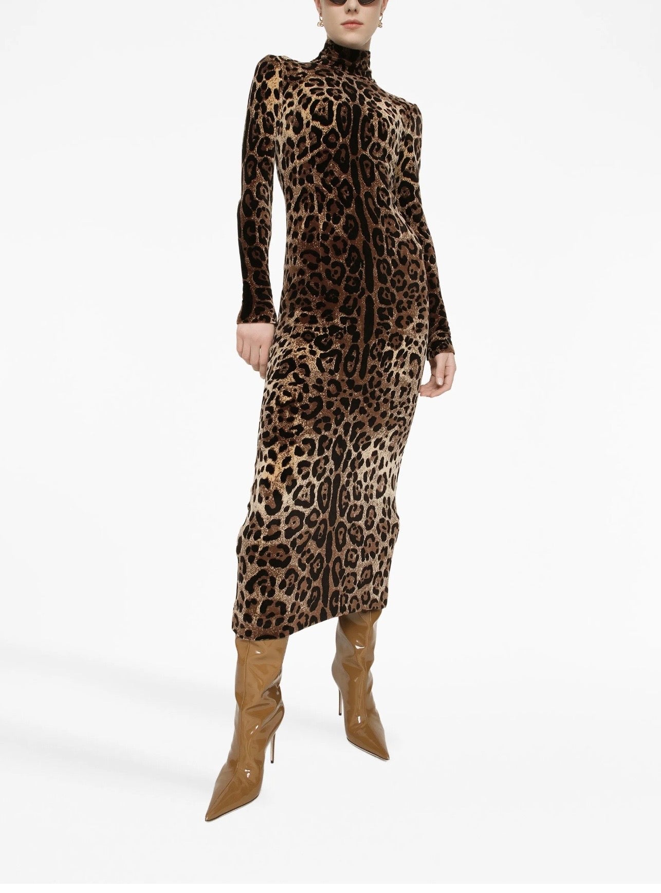 Dolce & Gabbana Leopard Jacquard Turtleneck Dress