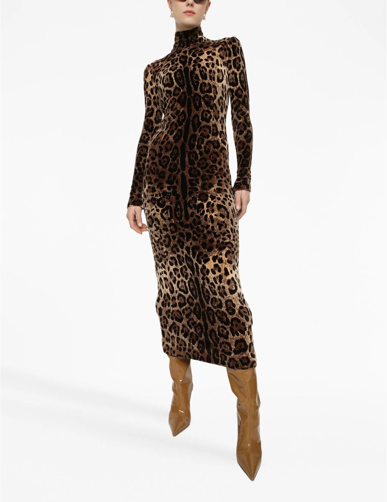 Dolce & Gabbana Leopard Jacquard Turtleneck Dress