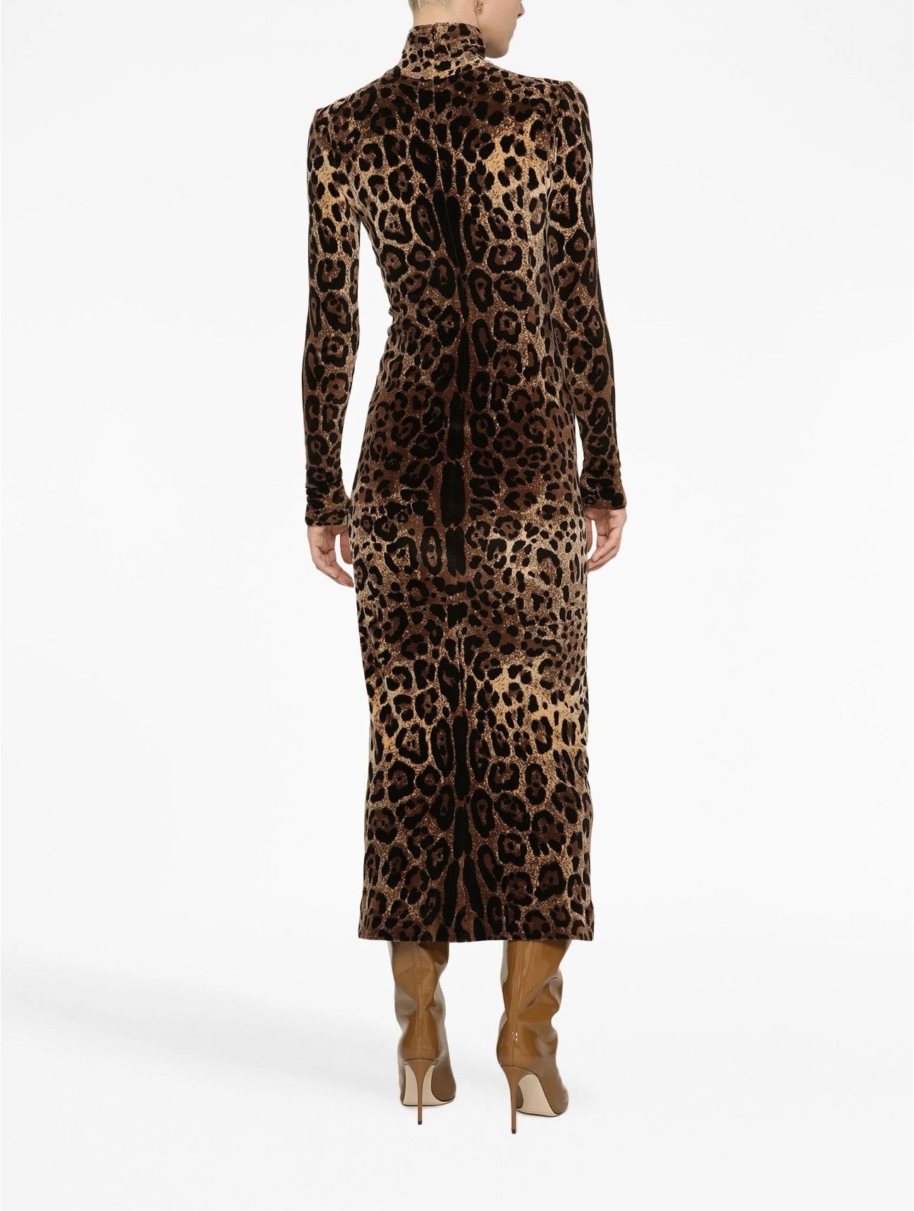 Dolce & Gabbana Leopard Jacquard Turtleneck Dress