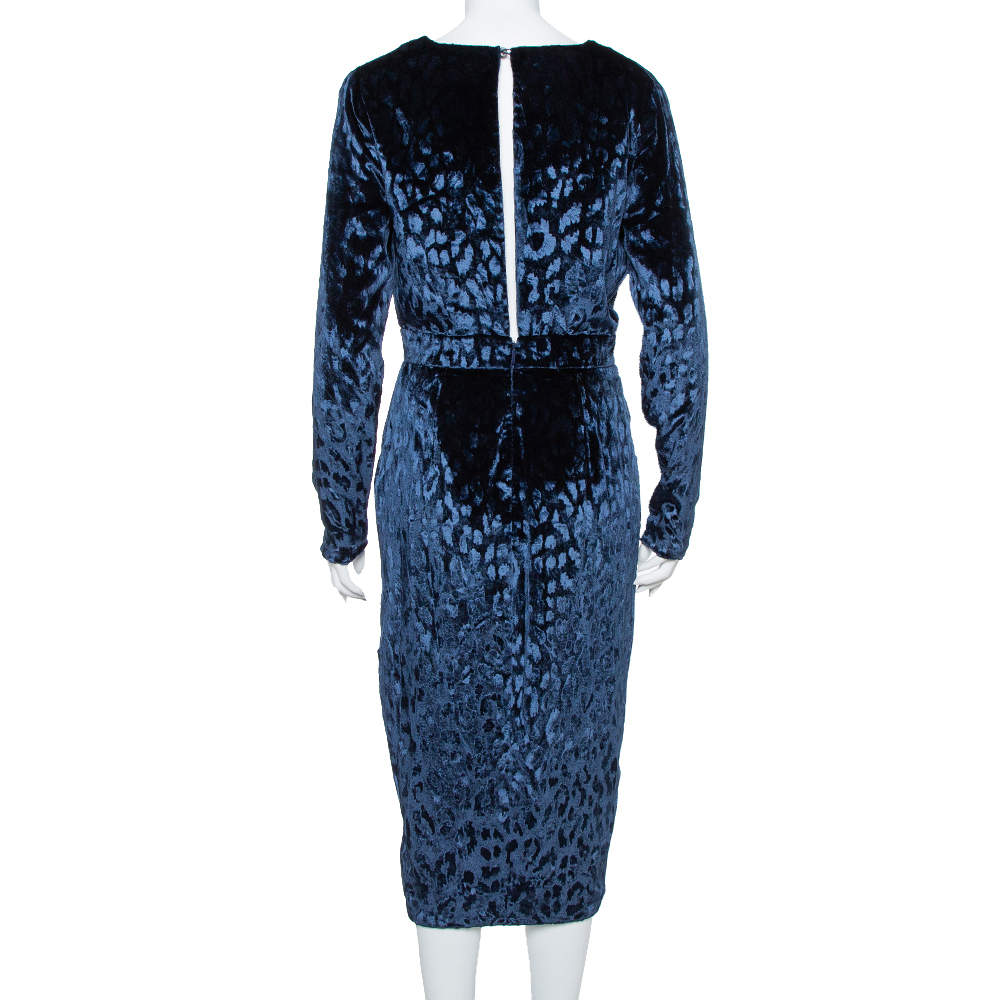Gucci Navy Blue Velvet Leopard Pattern Faux Wrap Dress