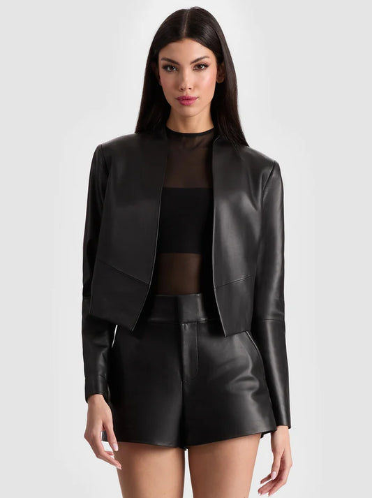 Alice + Olivia New Harvey Leather Jacket in Black