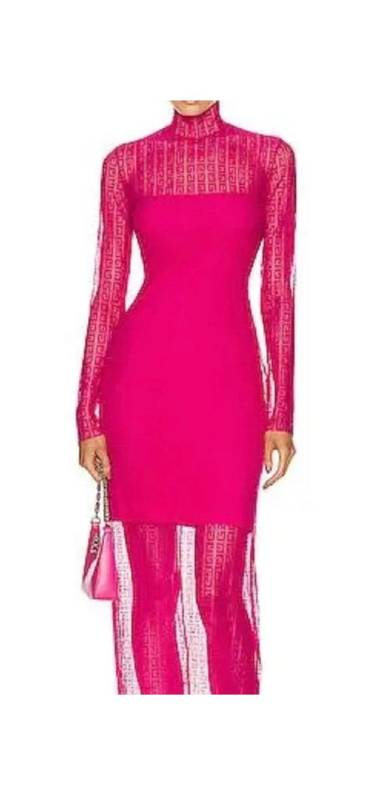 Givenchy fuchsla pink 4G jacquard long sleeved dress