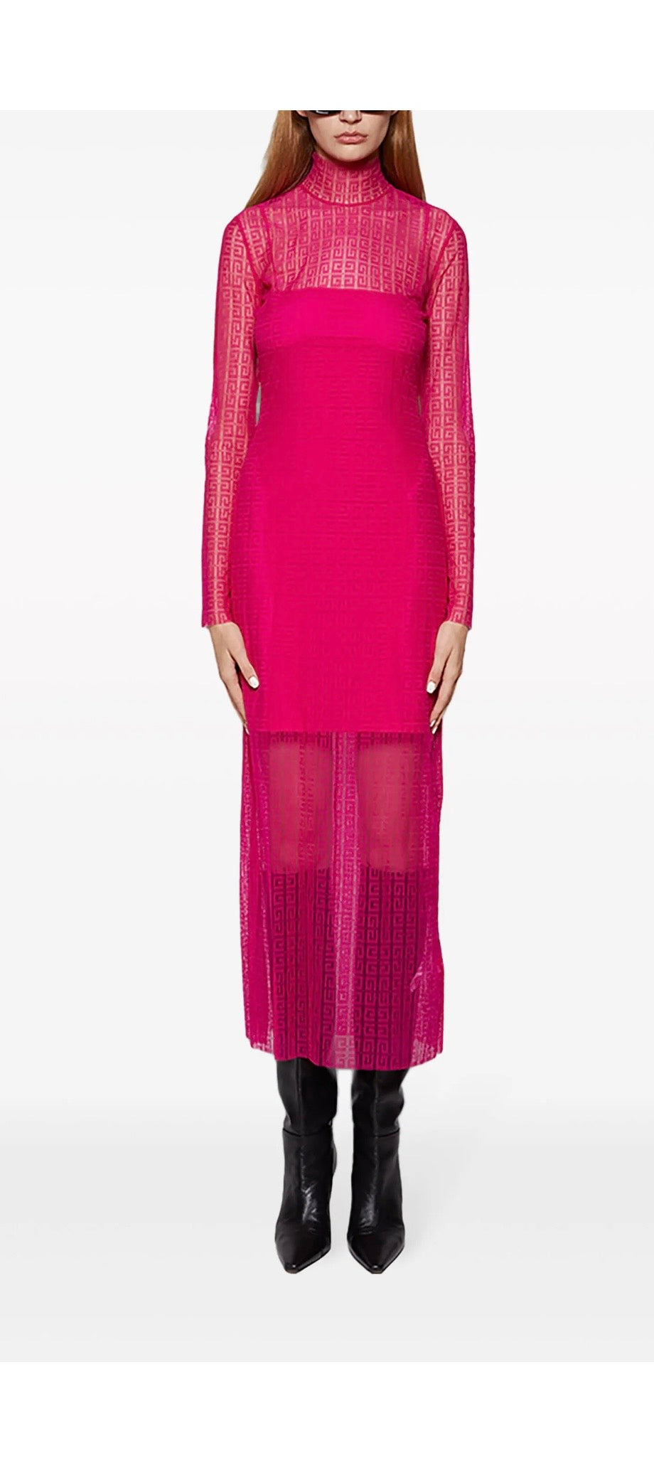 Givenchy fuchsla pink 4G jacquard long sleeved dress