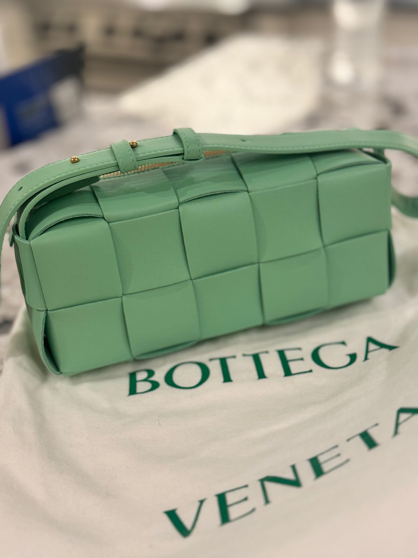 Bottega Veneta Cassette Shoulder Bag in Parakeet Green - Intrecciato Leather