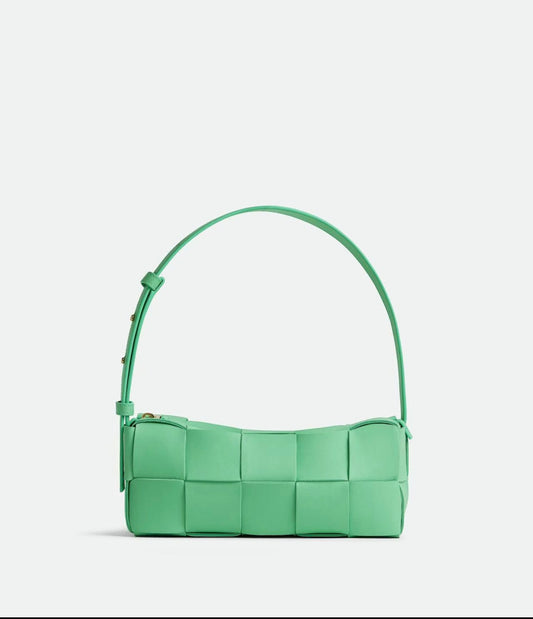 Bottega Veneta Cassette Shoulder Bag in Parakeet Green - Intrecciato Leather