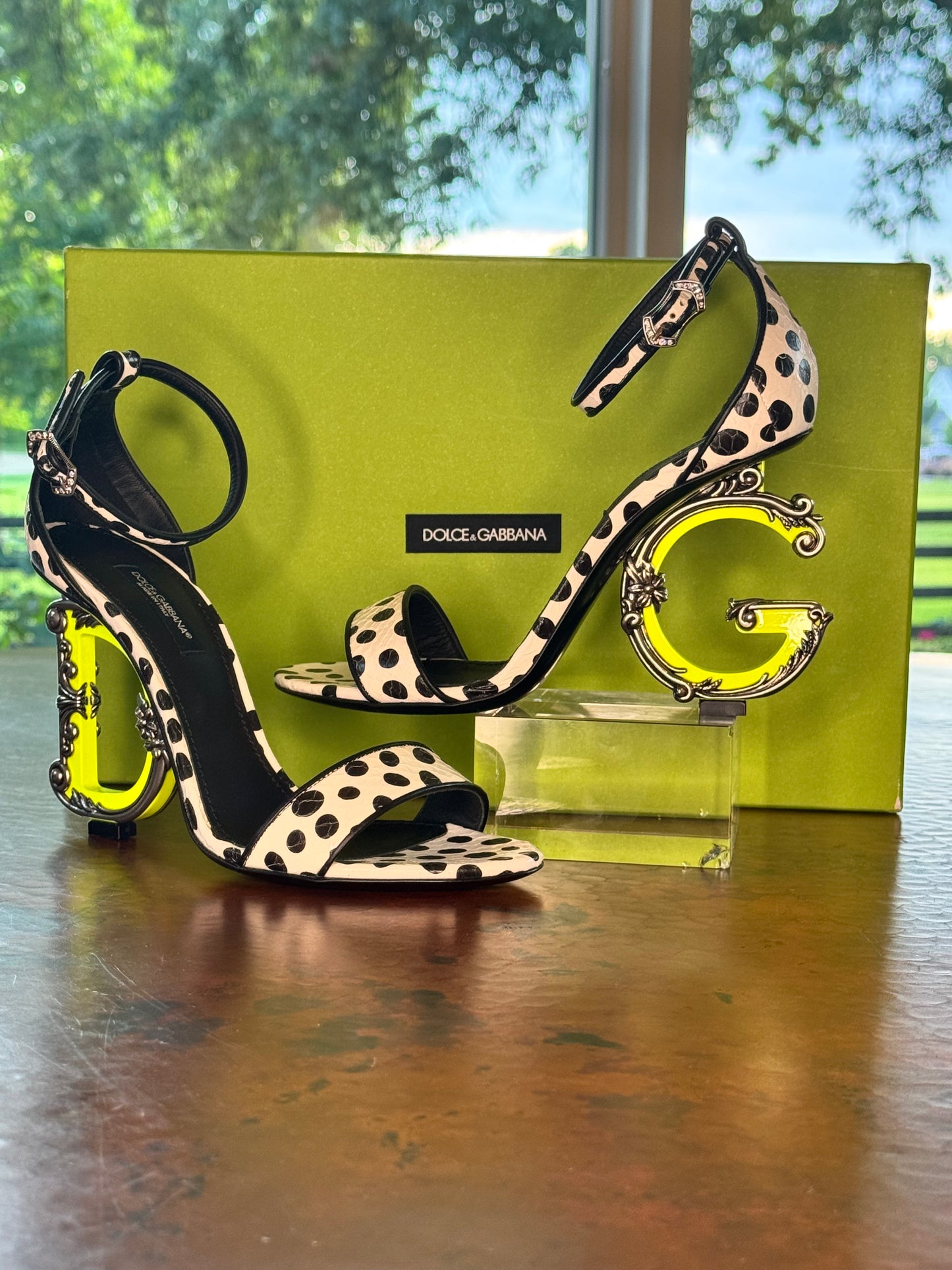 Dolce & Gabbana Polka Dot DG Logo Heel Sandals