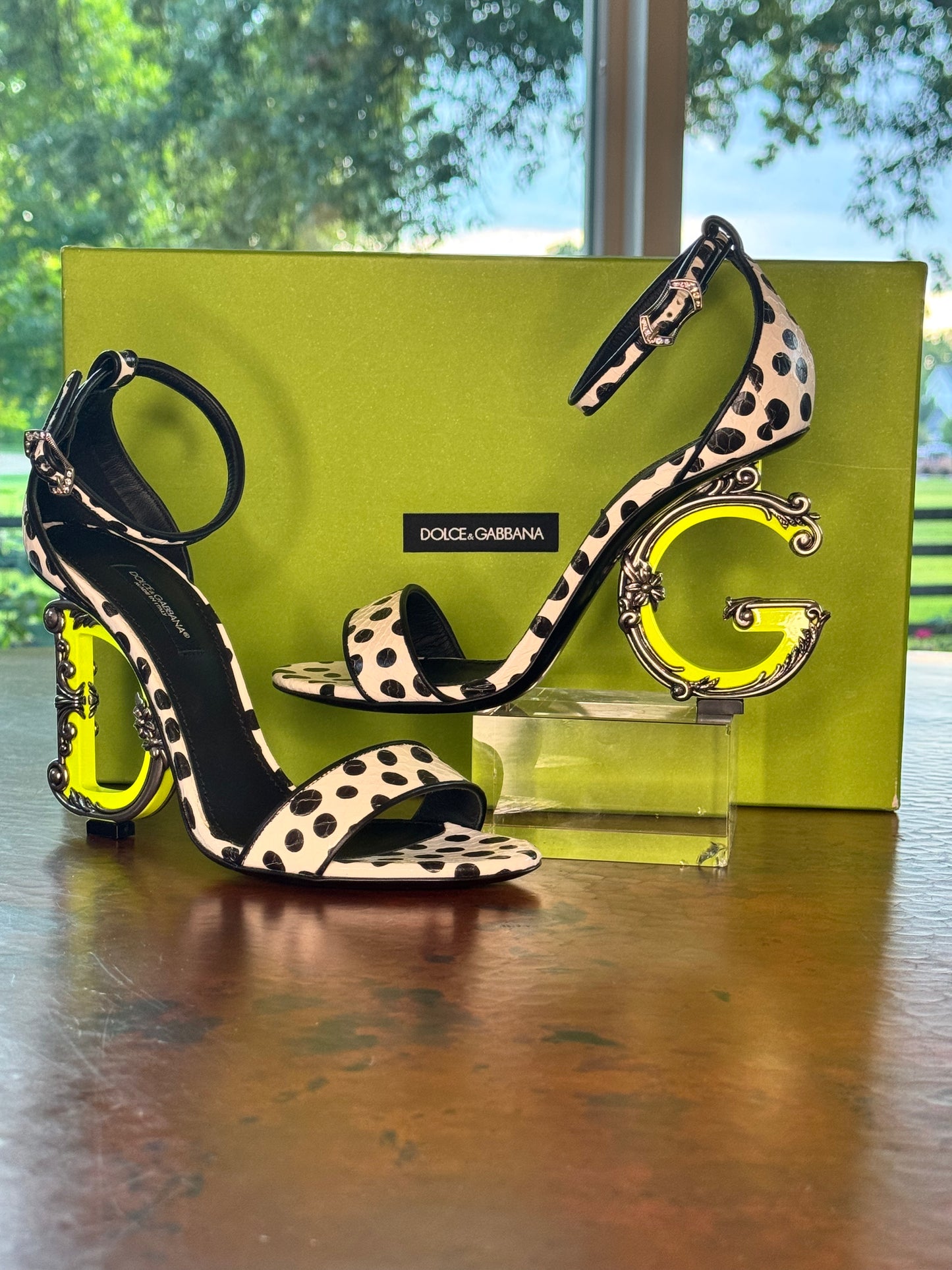 Dolce & Gabbana Polka Dot DG Logo Heel Sandals