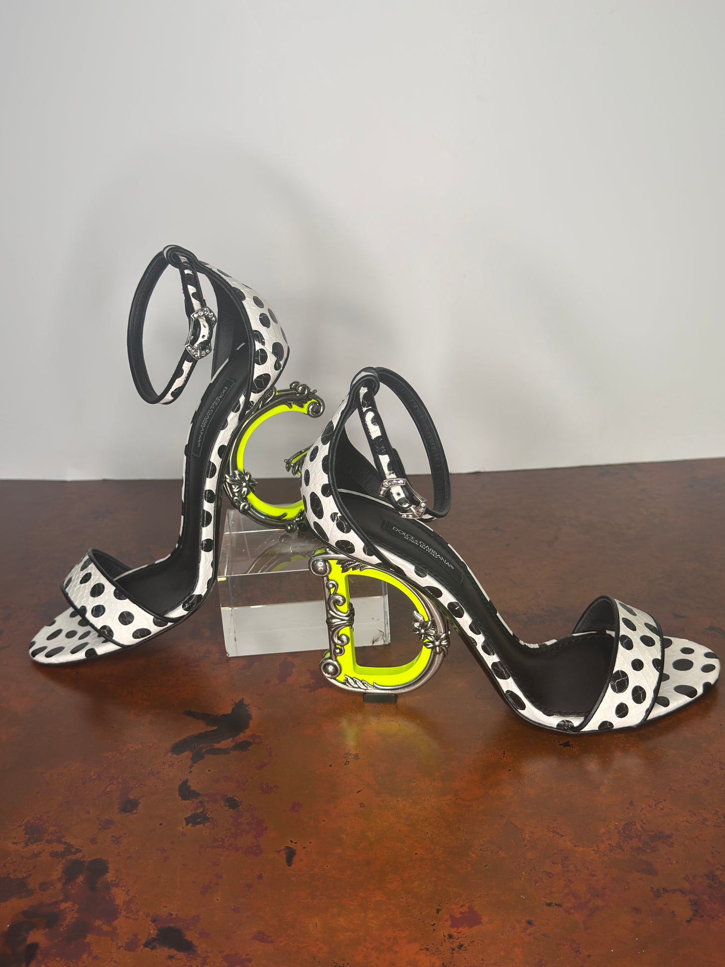Dolce & Gabbana Polka Dot DG Logo Heel Sandals