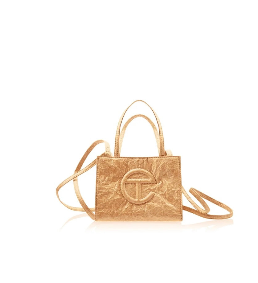 Telfar Small Shopping Bag in Tan Crinkle Finish