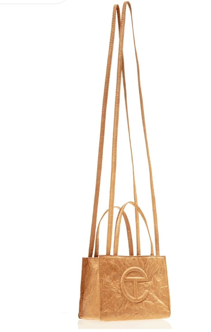 Telfar Small Shopping Bag in Tan Crinkle Finish