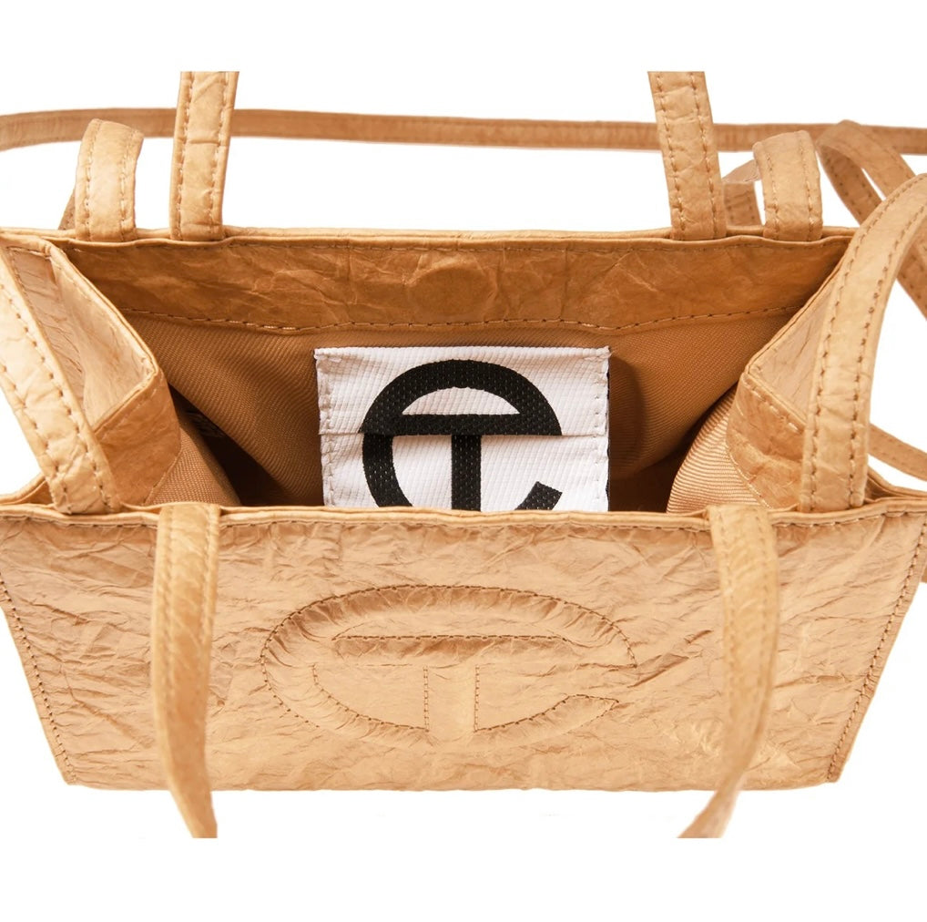 Telfar Small Shopping Bag in Tan Crinkle Finish