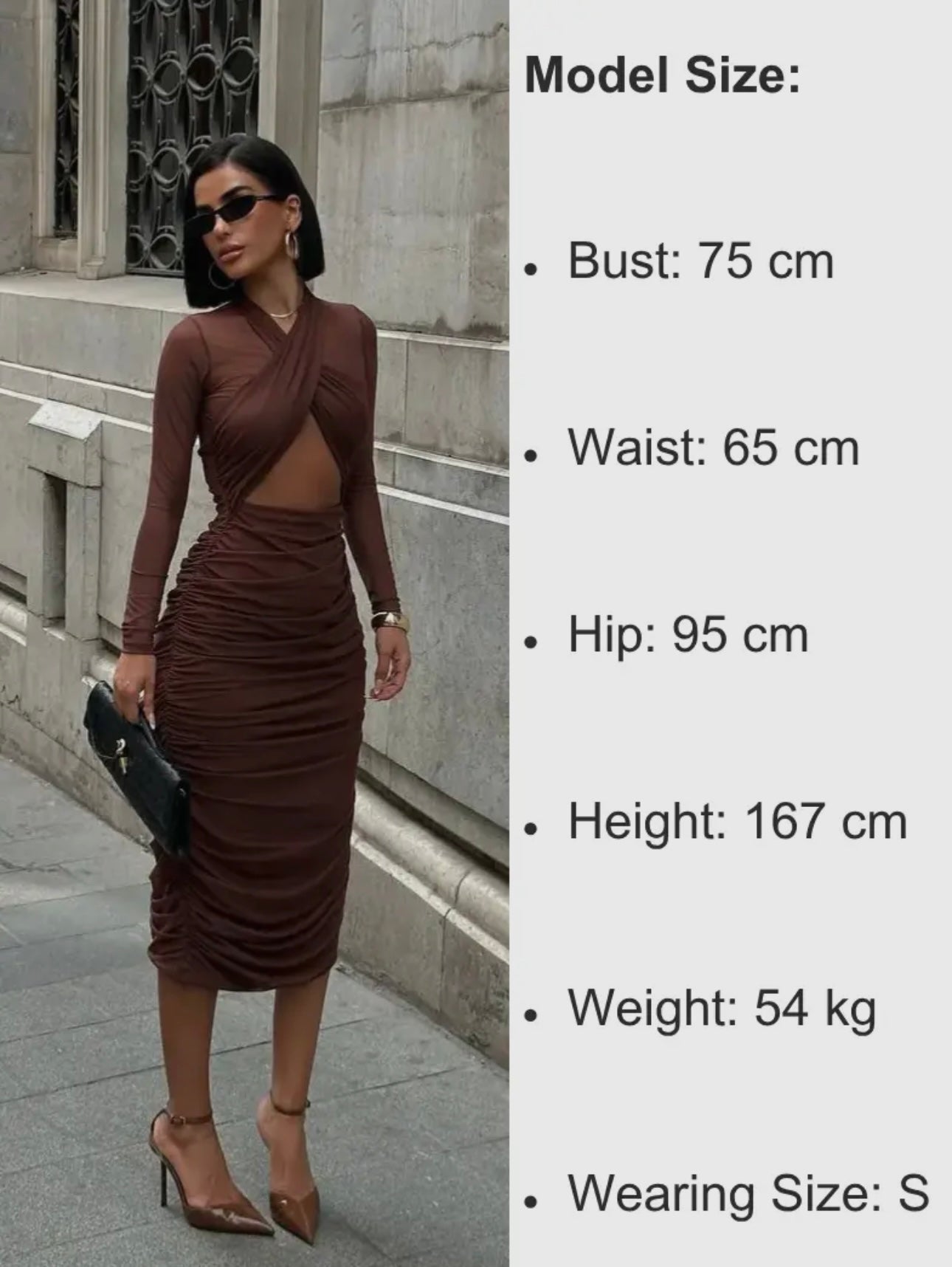 Brown Criss Cross Neckline + Cut Out Dress