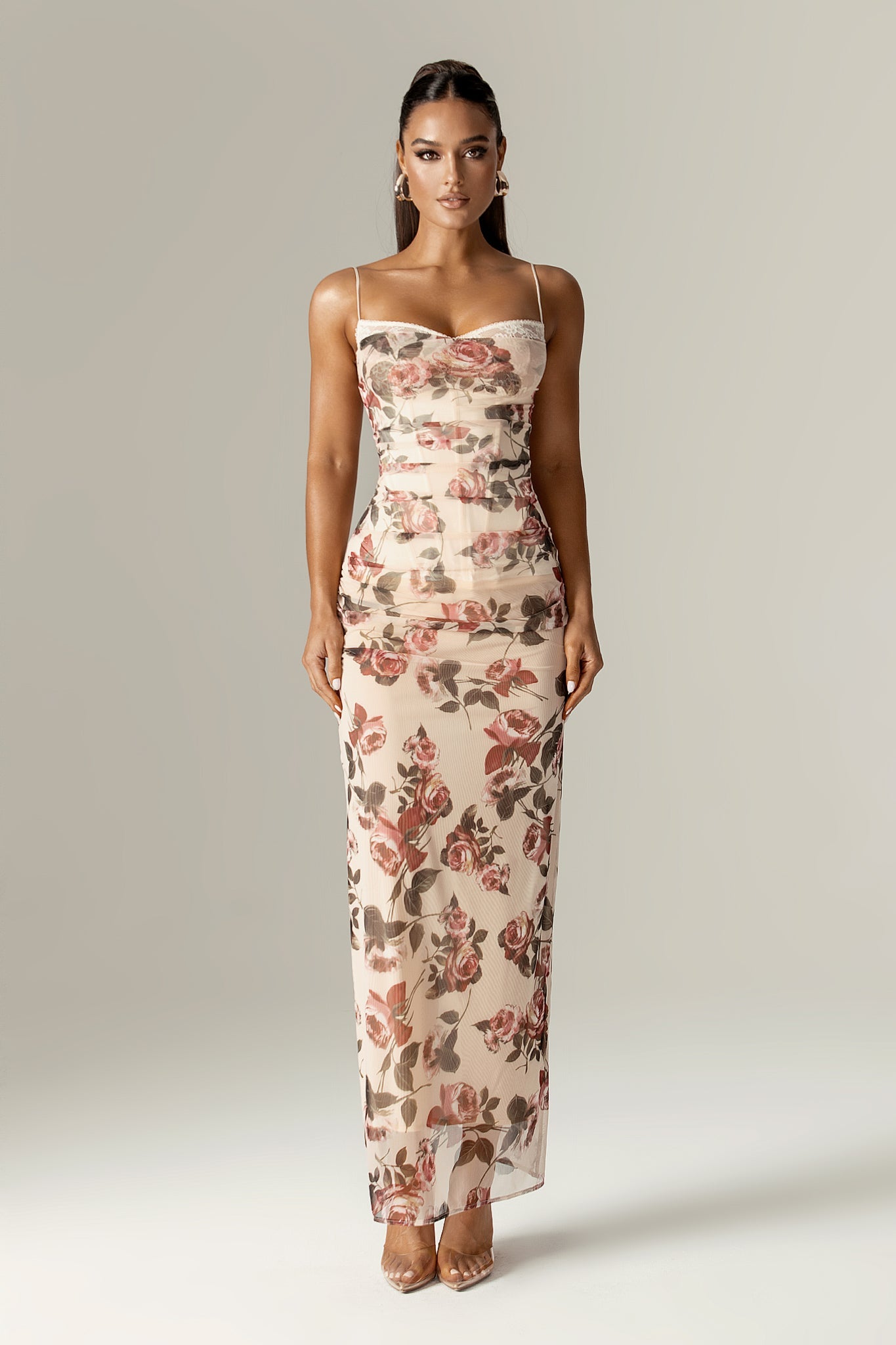Evita Italian Rose Print Corset Maxi Dress