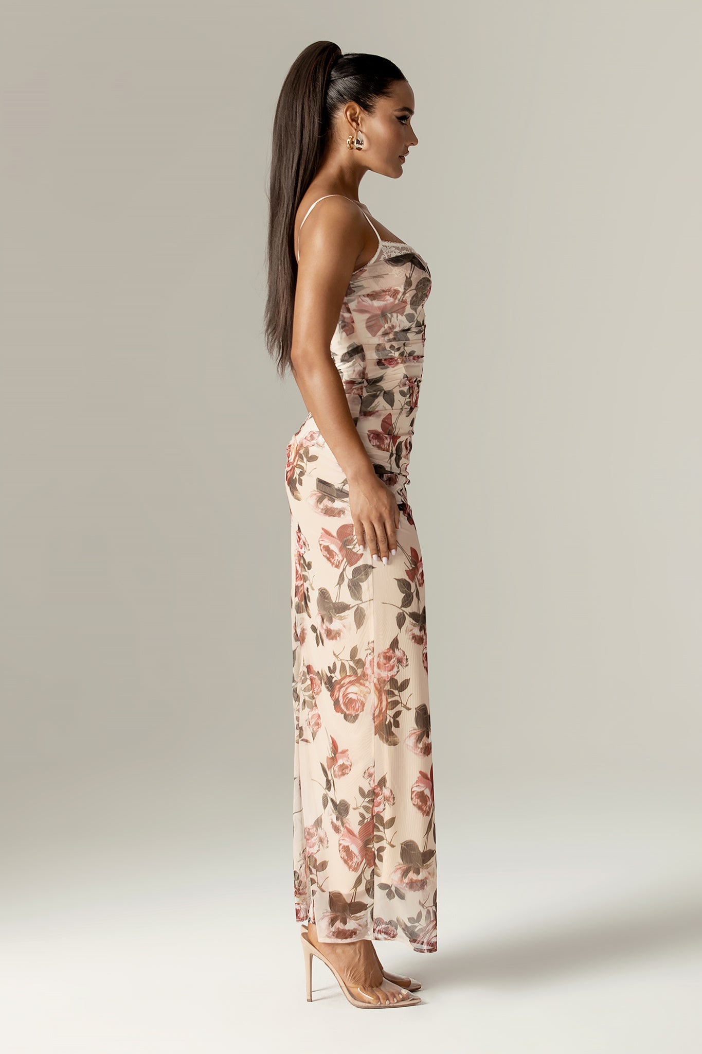 Evita Italian Rose Print Corset Maxi Dress