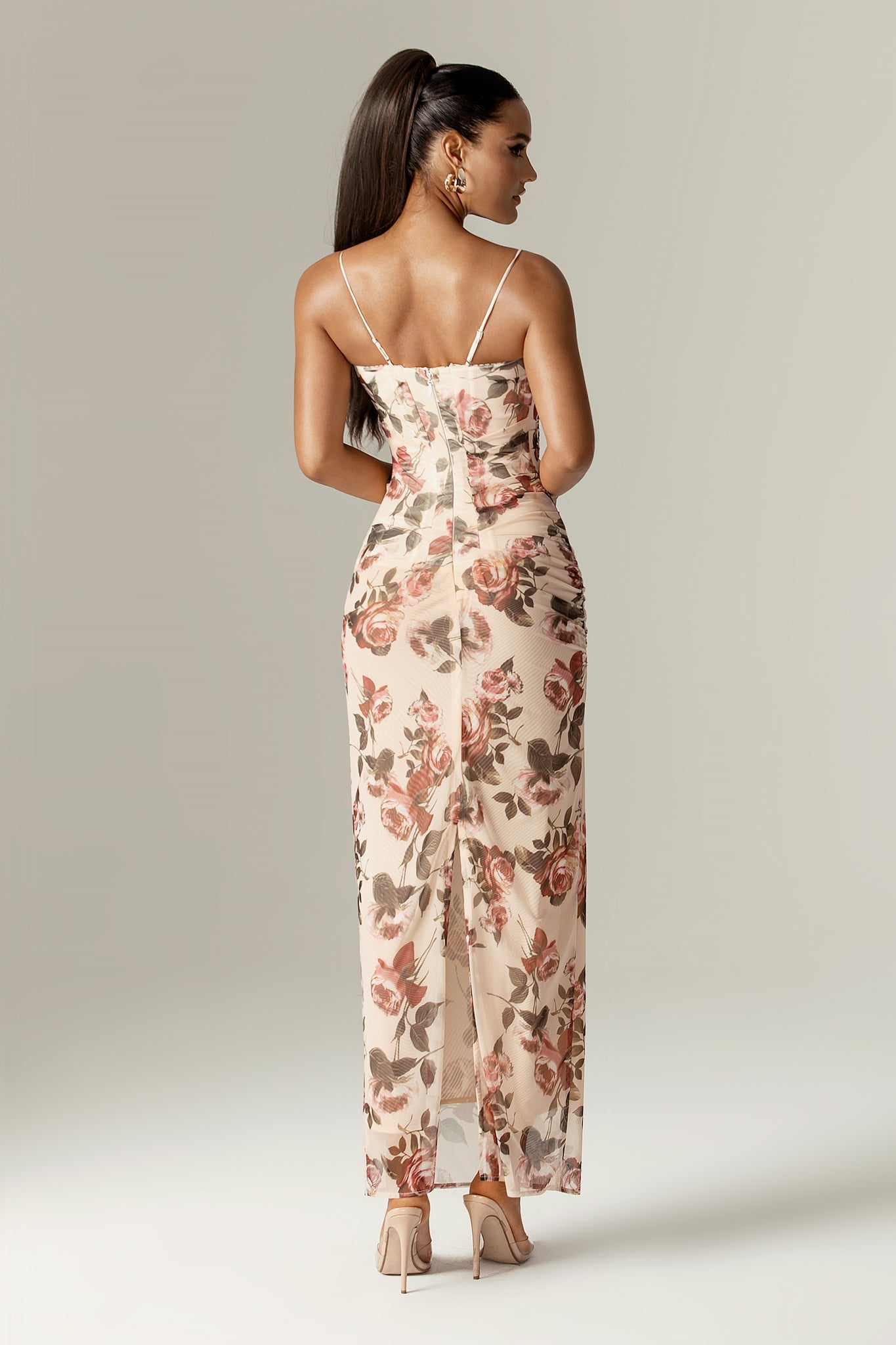 Evita Italian Rose Print Corset Maxi Dress