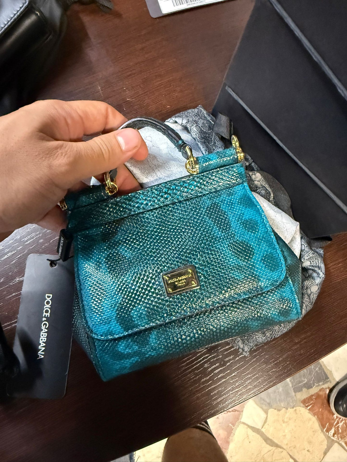 Dolce & Gabbana Sicily Mini Mirrored Python Bag