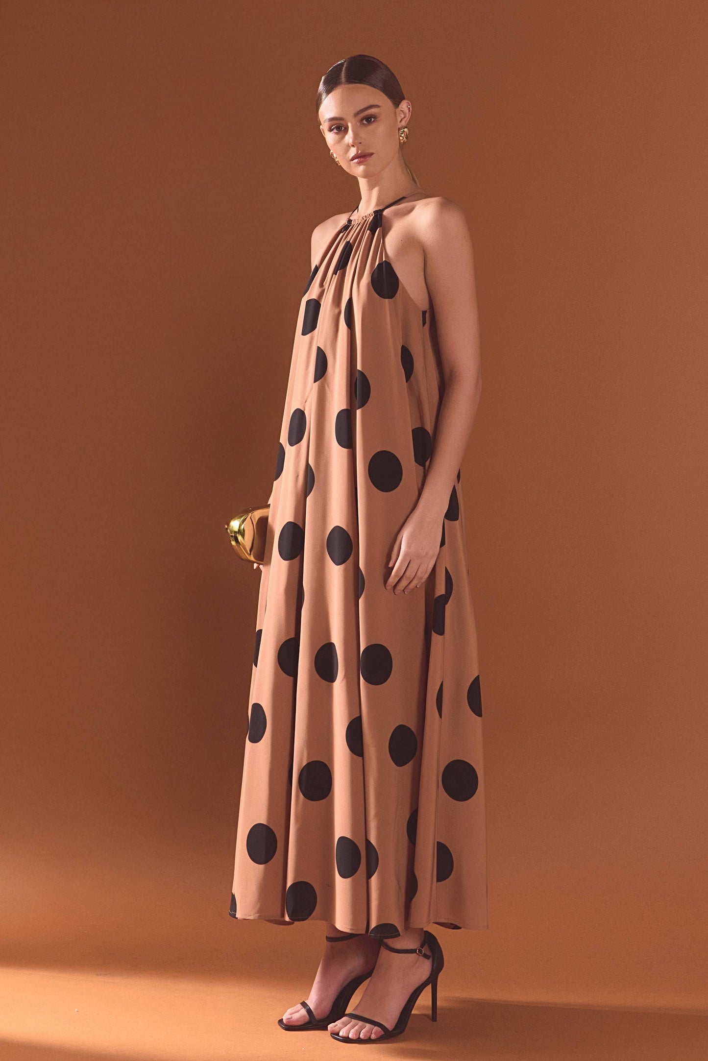 Polka Dot Halter Neck Maxi Dress
